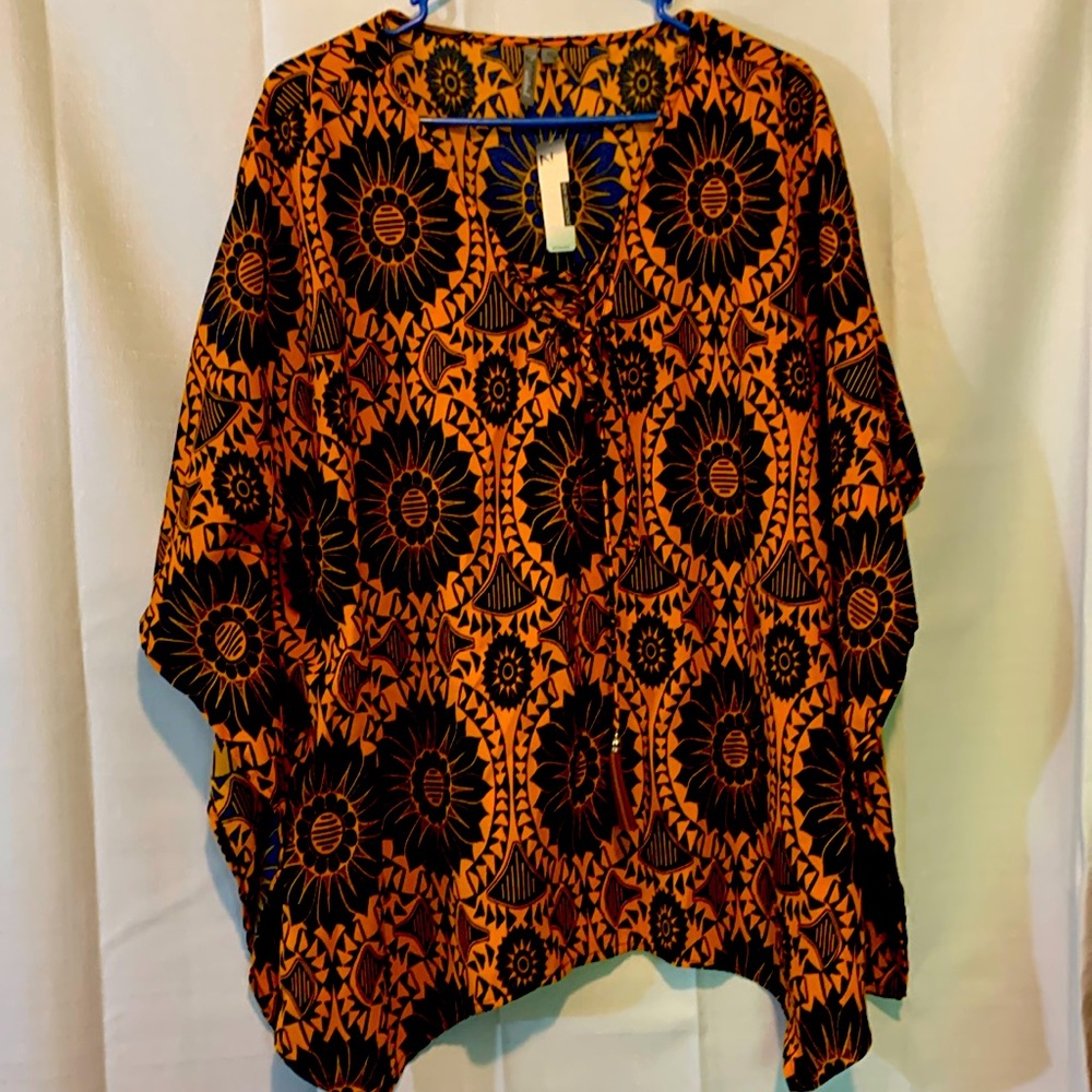 NWT 2X NEW DIRECTION’s ‘Weekend Top’Tangerine & Navy!Colorful!Light-Weight NWT!